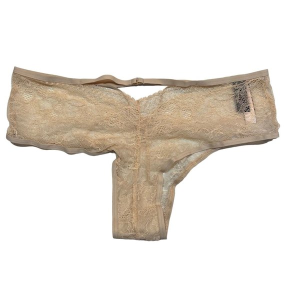 NWT VICTORIA'S SECRET Cheeky Pantie Sz L Beige Lace - Picture 1 of 4